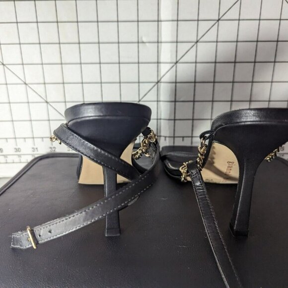 NEW Size 7.5 Womens Gianni Bini Lukkah Chain Square Stiletto Heeled Sandal Black - Picture 4 of 5